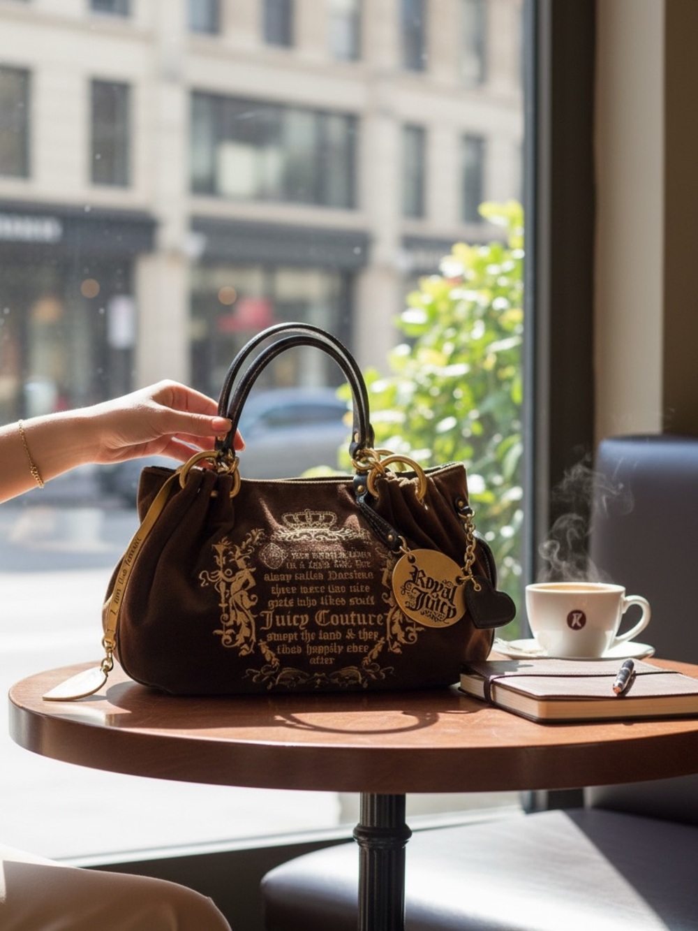 Juicy Couture Brown Satchel with Gold Accents
